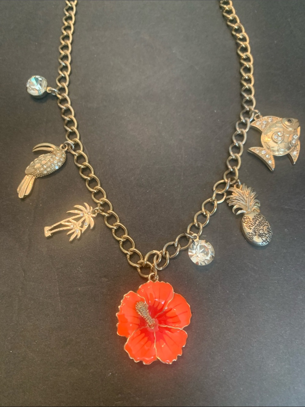 Bohemian Ocean Style Orange Hibiscus charm necklace